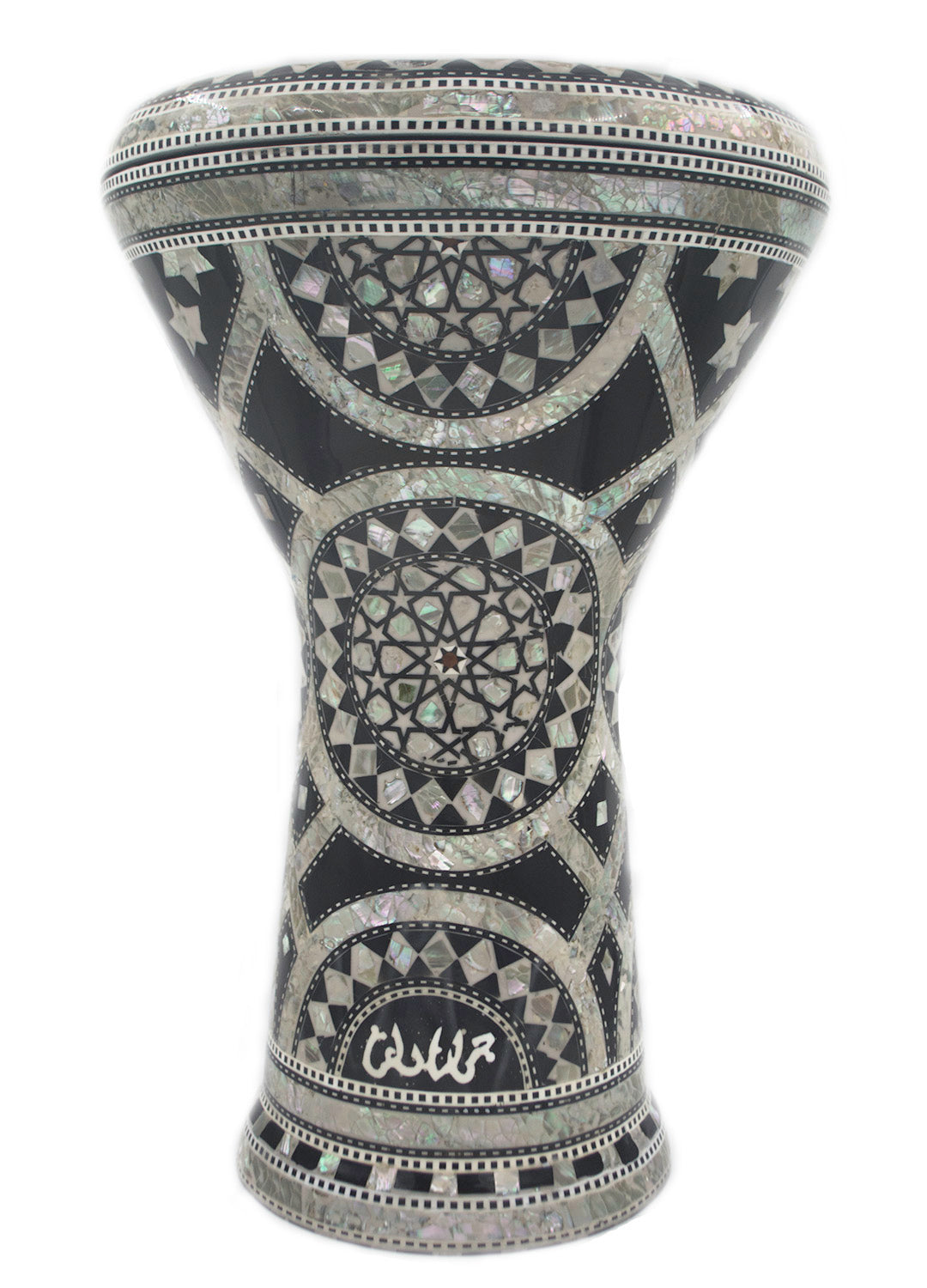 Gawharet El Fan 15.5" Darbuka Black and Silver with Star Mandala design